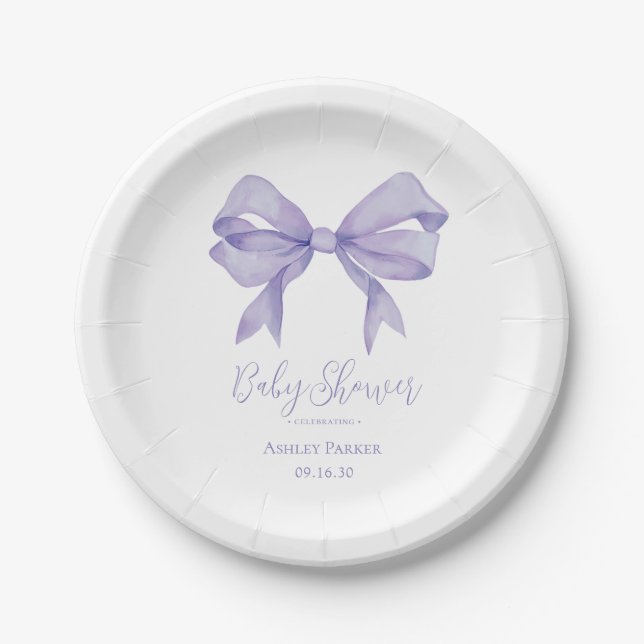 Plato De Papel Baby Shower Chica Purple Bow (Anverso)