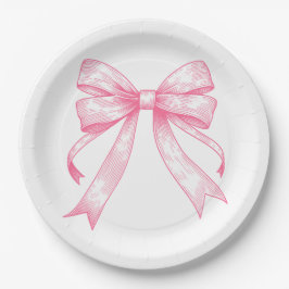 Plato De Papel Baby Shower Chica Retro Coquette Pink Bow