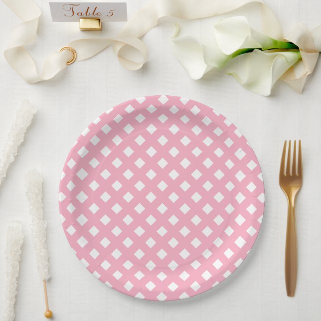 Plato De Papel Baby Shower Chica rosa y blanco (Boda)