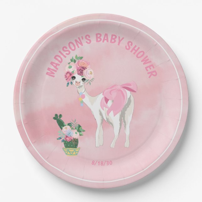 Plato De Papel Baby Shower Chicas de La Alfa Rosa (Anverso)