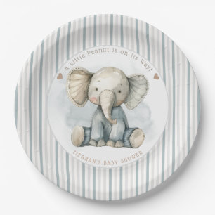 Plato De Papel Baby Shower con rayas azules de cacahuete pequeño