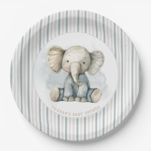 Plato De Papel Baby Shower con rayas azules de cacahuete pequeño