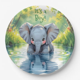Plato De Papel Baby Shower con tema de elefante bebé