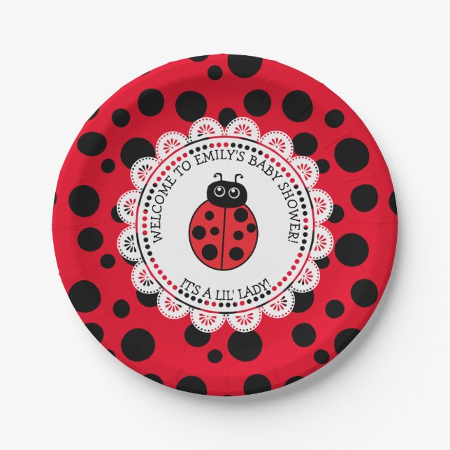 Plato De Papel Baby Shower con tema de Red Ladybug (Anverso)