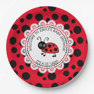 Plato De Papel Baby Shower con tema de Red Ladybug