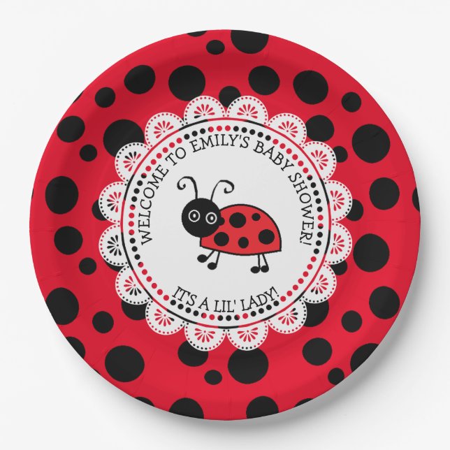 Plato De Papel Baby Shower con tema de Red Ladybug (Anverso)
