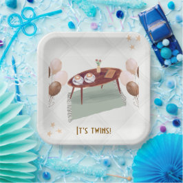 Plato De Papel Baby Shower con temas de café gemelos