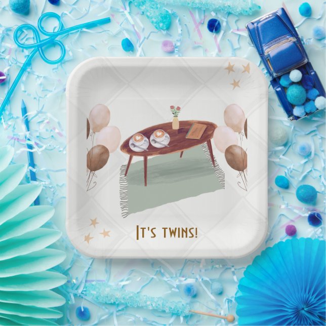 Plato De Papel Baby Shower con temas de café gemelos (Fiesta)