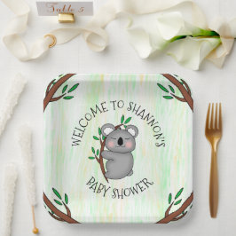 Plato De Papel Baby Shower con temas de Koala personalizado