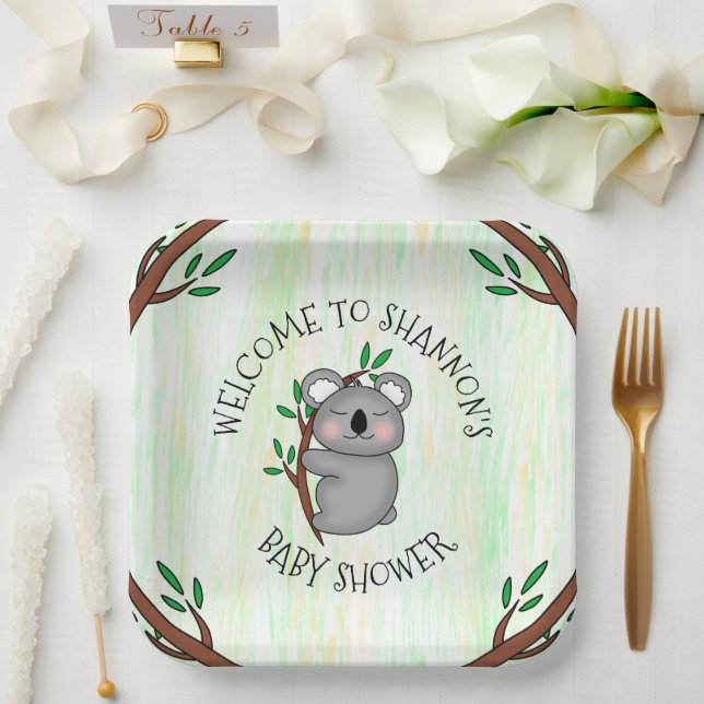 Plato De Papel Baby Shower con temas de Koala personalizado (Boda)