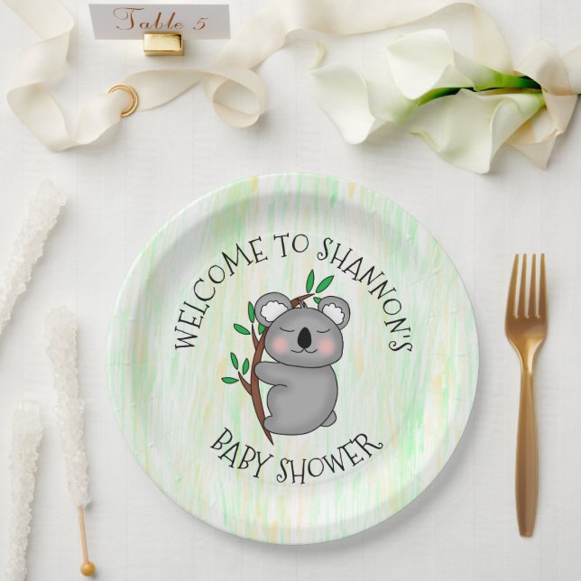 Plato De Papel Baby Shower con temas de Koala personalizado (Boda)