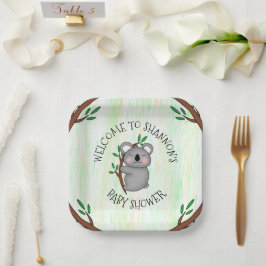 Plato De Papel Baby Shower con temas de Koala personalizado