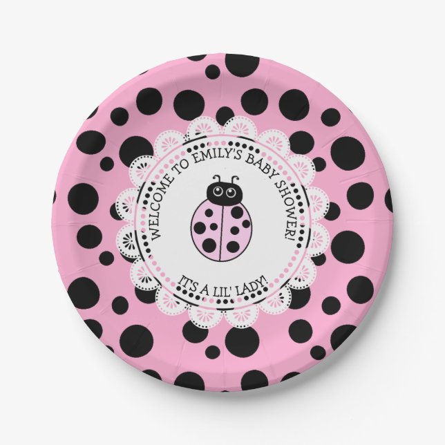 Plato De Papel Baby Shower con temas de "Pink Ladybug" (Anverso)