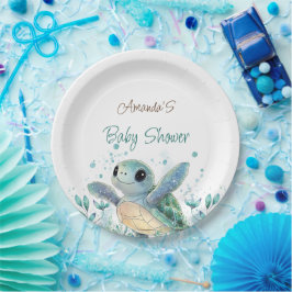 Plato De Papel Baby Shower con temas de tortuga