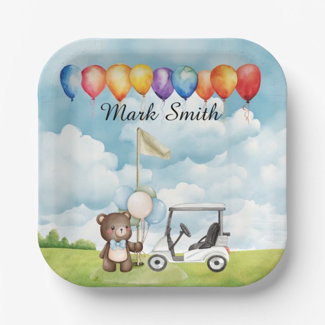 Plato De Papel Baby Shower con temática de golf / Cumpleaños de B (Anverso)