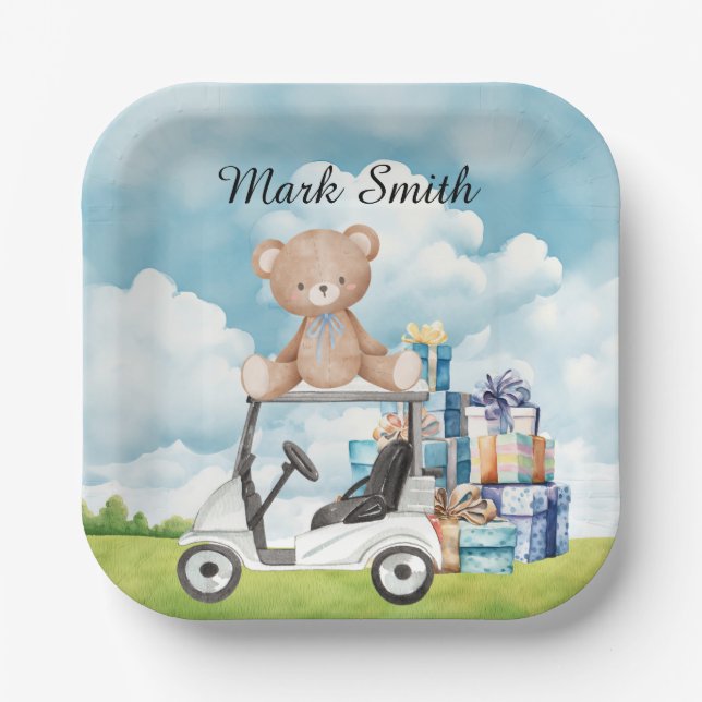 Plato De Papel Baby Shower con temática de golf / Cumpleaños de B (Anverso)