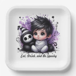 Plato De Papel Baby Shower con temática de Halloween - Bebé gótic