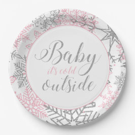 Plato De Papel Baby Shower Copo de Nieve Baby Es Frío Afuera