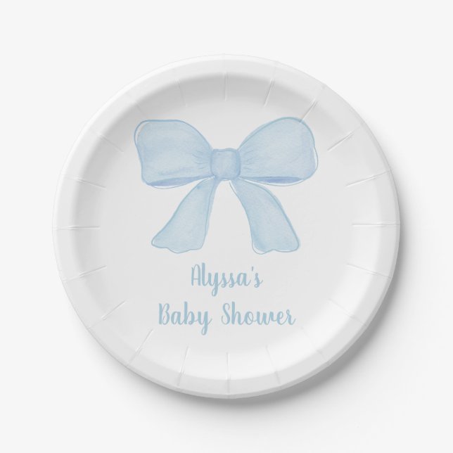 Plato De Papel Baby Shower Coquette Blue Bow (Anverso)
