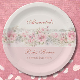Plato De Papel Baby Shower Cristiano de Shabby Chic Rosa Floral