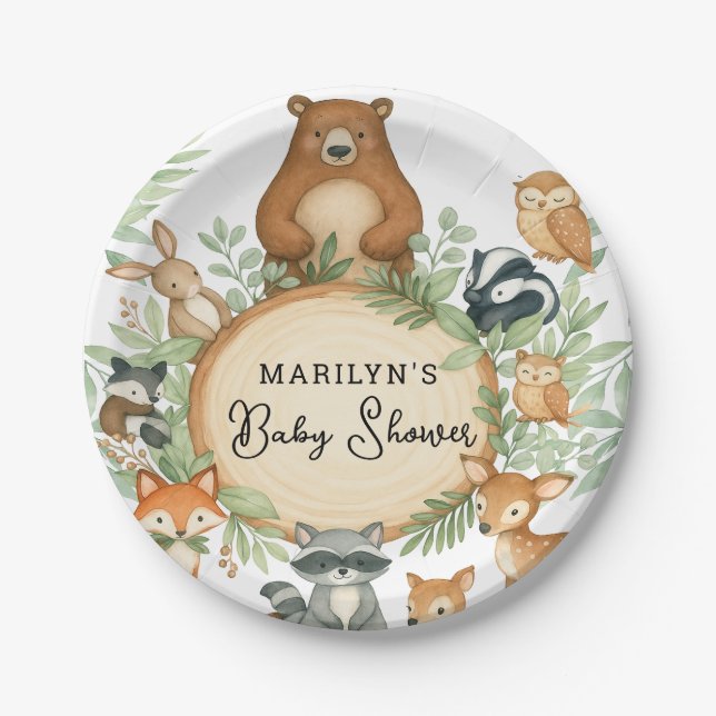 Plato De Papel Baby Shower Cute Baby Animals (Anverso)