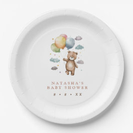 Plato De Papel Baby Shower Cute Bear y Balloons