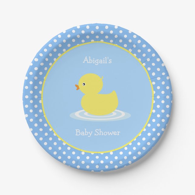 Plato De Papel Baby Shower Cute Blue Duck (Anverso)
