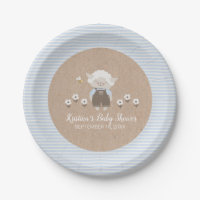 Baby Shower Cute Boy Lamb Blue Kraft