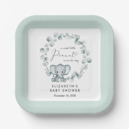 Plato De Papel Baby Shower Cute Elephant Eucalyptus
