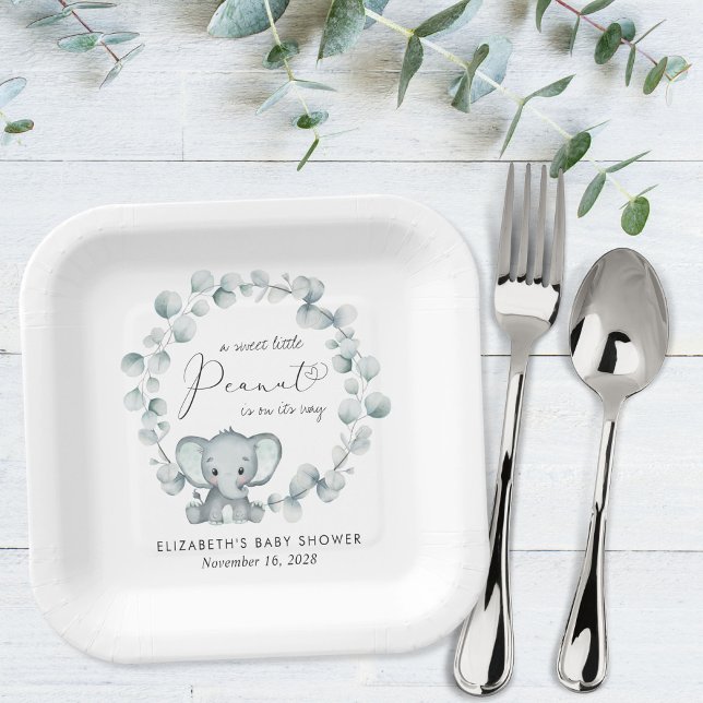 Plato De Papel Baby Shower Cute Elephant Eucalyptus (Subido por el creador)