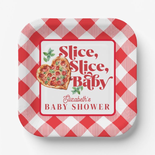 Plato De Papel Baby Shower Cute Moderno Red Slice Slice (Anverso)