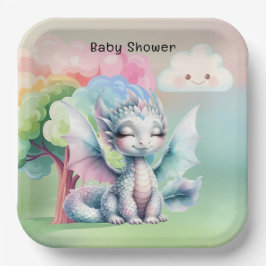 Plato De Papel Baby Shower Cute Pastel Dragon