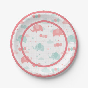 Plato De Papel Baby Shower Cute Pink Elephant