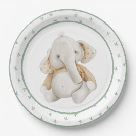 Plato De Papel Baby Shower Cute Watercolor Elephant Greeneration