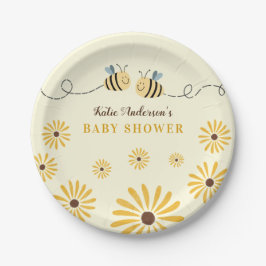 Plato De Papel Baby Shower Cute Yellow Bumblebee y Sunflowers