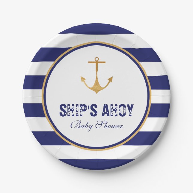 Plato De Papel Baby Shower de anclaje nautico (Anverso)