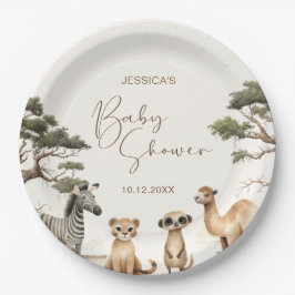Plato De Papel Baby Shower de animales acuarelas Safari Wildlife 