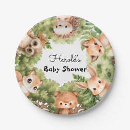Plato De Papel Baby Shower de animales de bosque