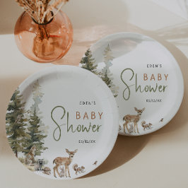Plato De Papel Baby Shower de animales de bosque forestal