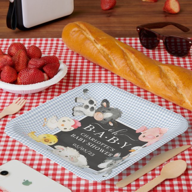 Plato De Papel Baby Shower de animales de granja (Picnic)