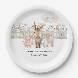 Plato De Papel Baby Shower de animales de granja |