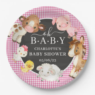 Plato De Papel Baby Shower de animales de granja