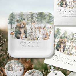 Plato De Papel Baby Shower de animales de la serie Woodland Deer 
