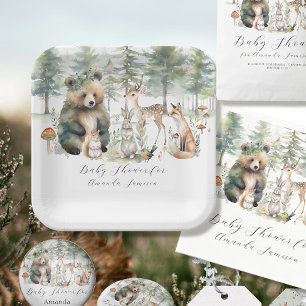 Plato De Papel Baby Shower de animales de la serie Woodland Deer