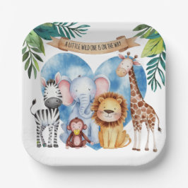 Plato De Papel Baby Shower de animales de Safari de color de agua