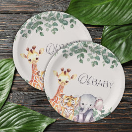 Plato De Papel Baby Shower de animales de Safari de color de agua