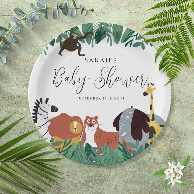 Plato De Papel Baby Shower de animales de Safari de la jungla (Jungle Safari Animals Baby Shower Paper Plates)