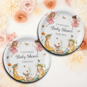 Plato De Papel Baby Shower de animales de Woodland con encanto