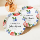 Plato De Papel Baby Shower de arándanos y fresas<br><div class="desc">Fresca fresa acuarela y ilustracion de arándanos arándanos bebé chapas de papel para bebé.</div>