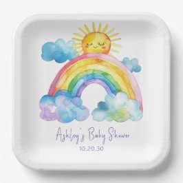 Plato De Papel Baby Shower de arcoiris acuático